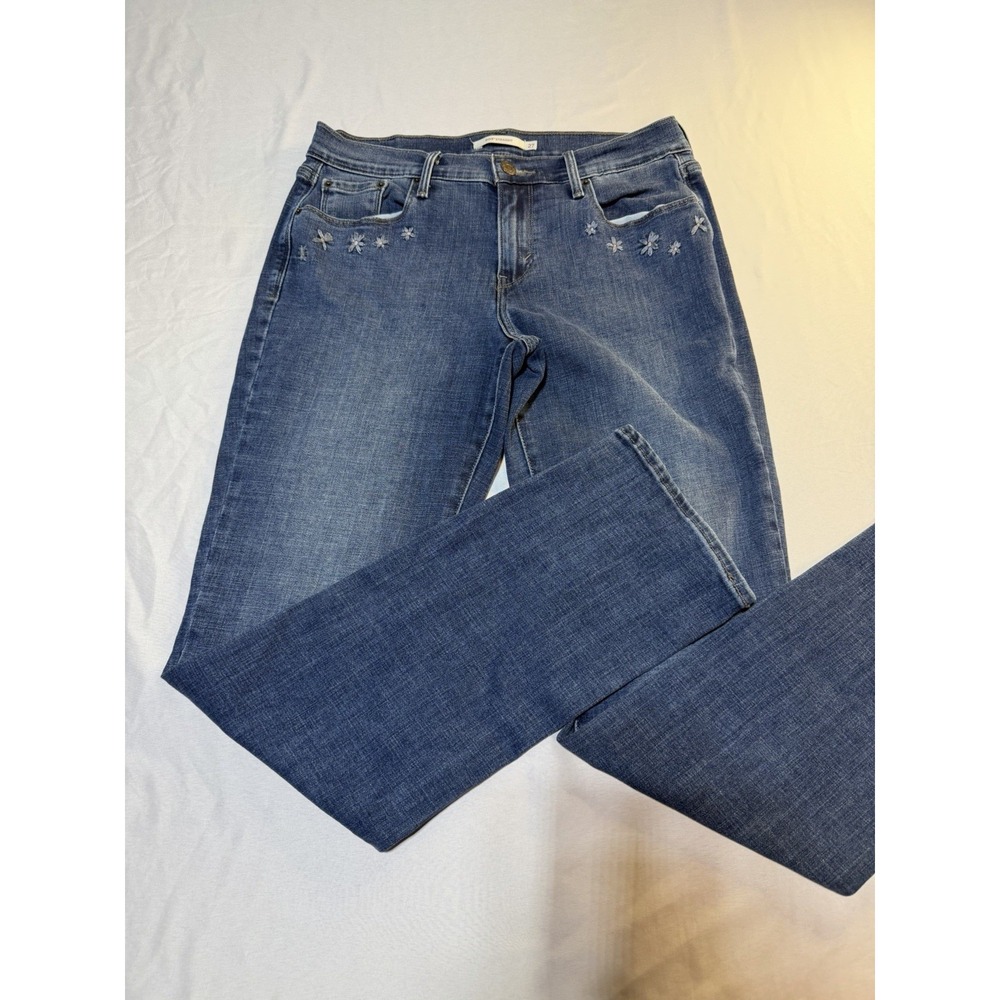 LEVI'S‎ 505 Straight Fit Medium Wash Blue Denim Flower Jeans Women's Size 27x32